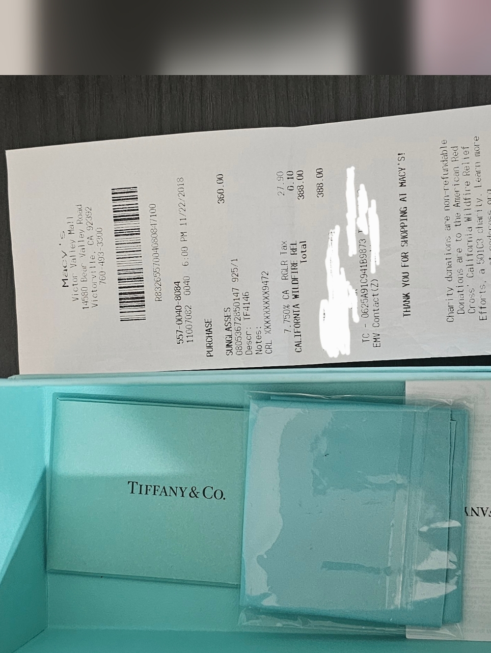 Tiffany & Co Oversized Cat Eye Sunglasses Black w/ Case Box Receipt Authentic - Picture 6 of 6